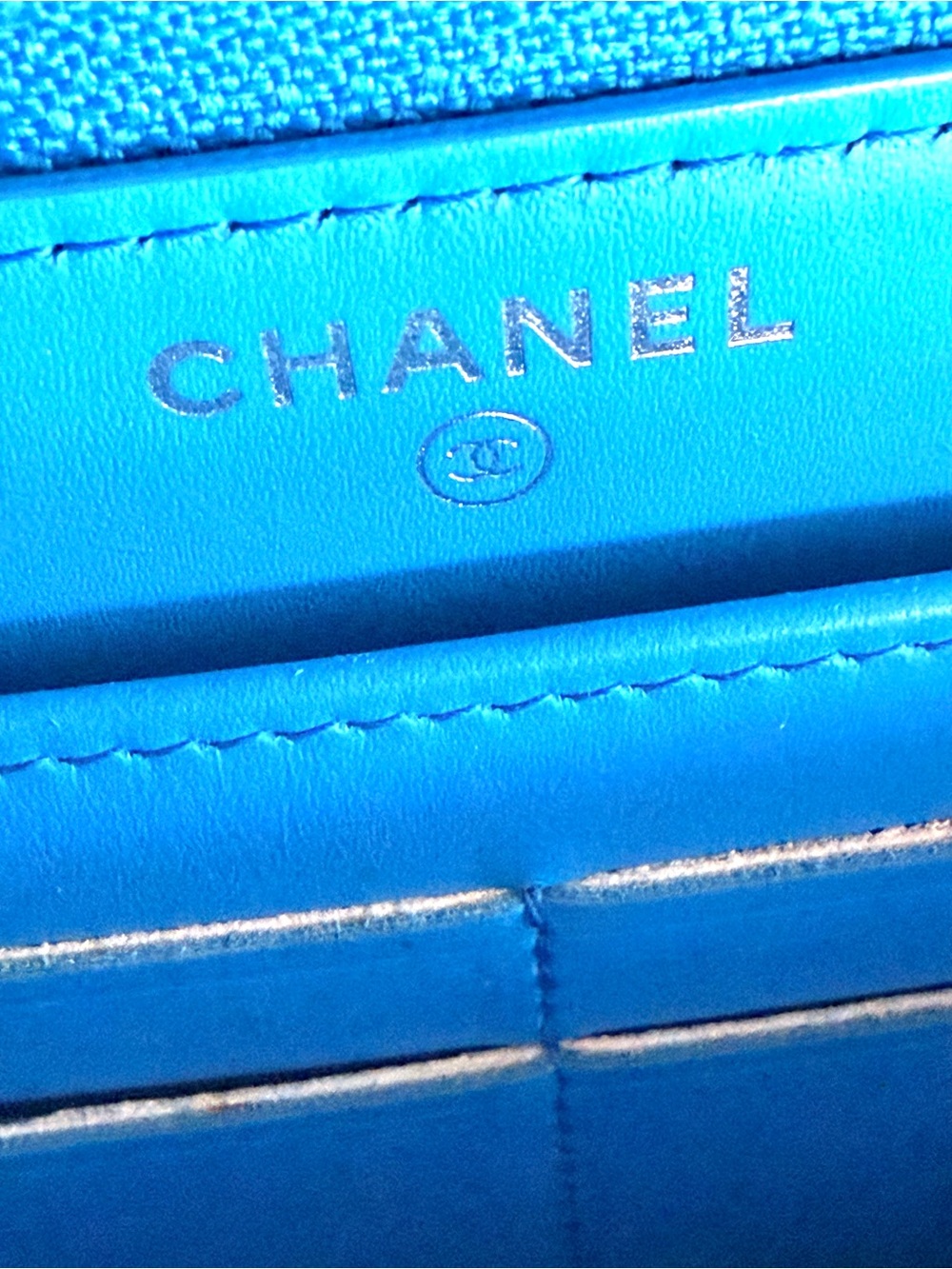 CHANEL RARE Electric Blue Patent Boy Zip Around Long Wallet COA - Picture 10 of 13
